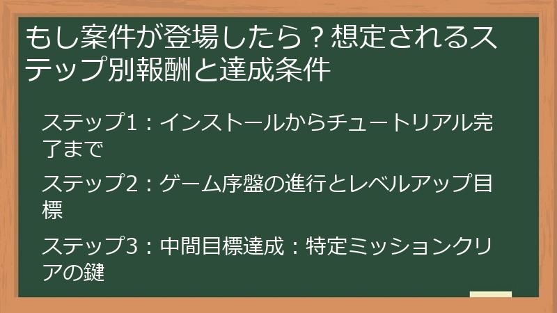 もし案件が登場したら？想定されるステップ別報酬と達成条件