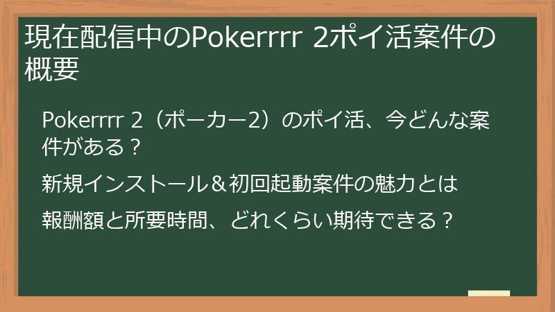 現在配信中のPokerrrr 2ポイ活案件の概要