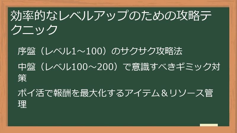 効率的なレベルアップのための攻略テクニック