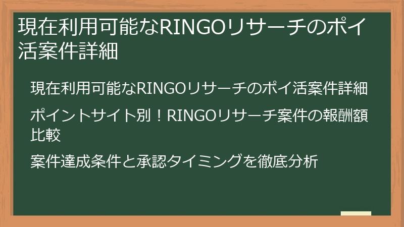現在利用可能なRINGOリサーチのポイ活案件詳細