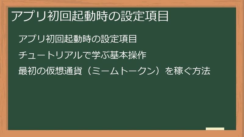アプリ初回起動時の設定項目