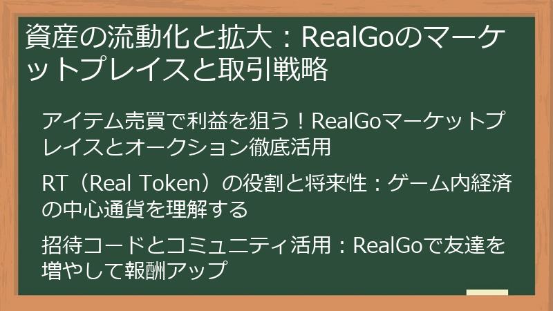 資産の流動化と拡大：RealGoのマーケットプレイスと取引戦略