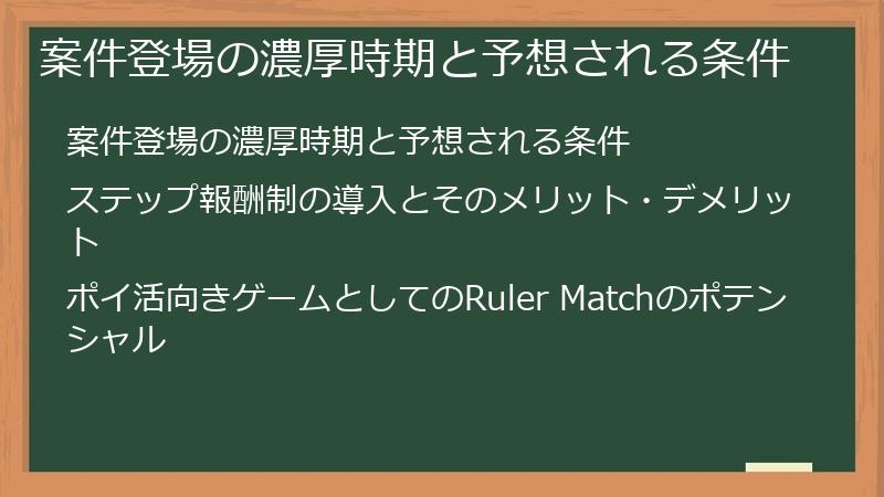 案件登場の濃厚時期と予想される条件