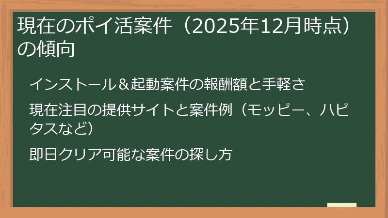 現在のポイ活案件（2025年12月時点）の傾向
