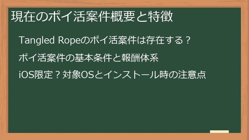 現在のポイ活案件概要と特徴