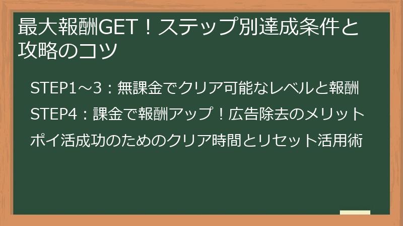 最大報酬GET！ステップ別達成条件と攻略のコツ