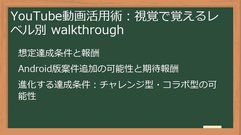 YouTube動画活用術：視覚で覚えるレベル別 walkthrough
