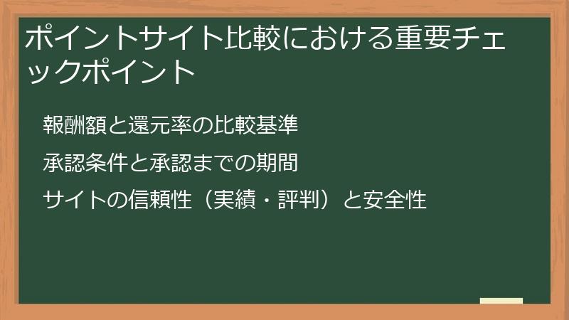 ポイントサイト比較における重要チェックポイント