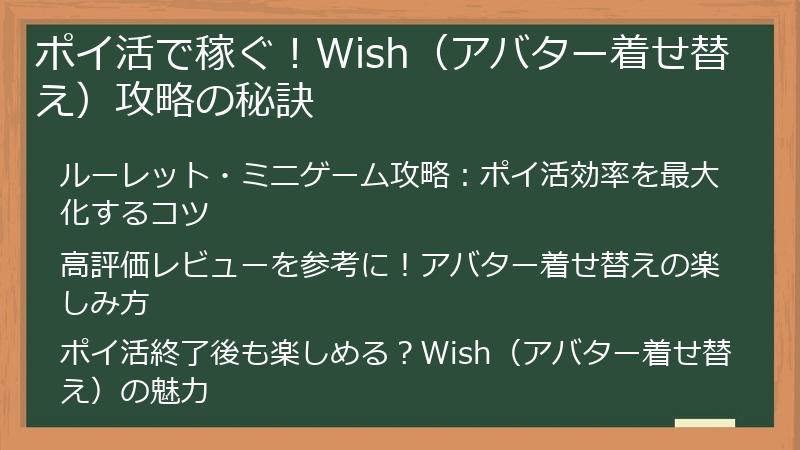 ポイ活で稼ぐ！Wish（アバター着せ替え）攻略の秘訣