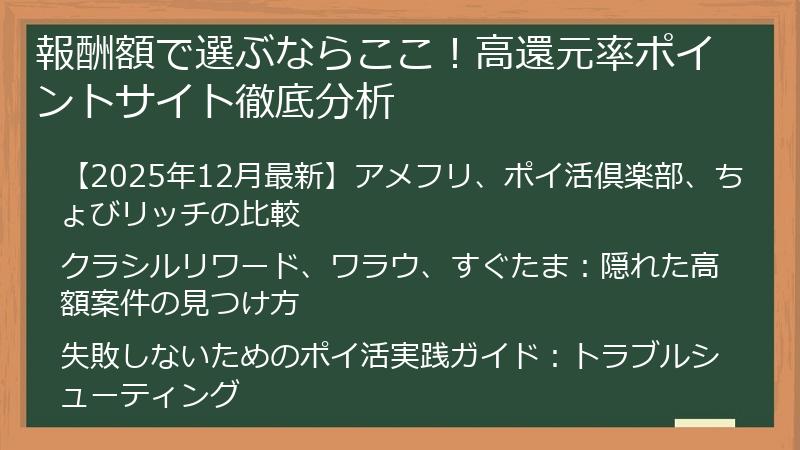 報酬額で選ぶならここ！高還元率ポイントサイト徹底分析