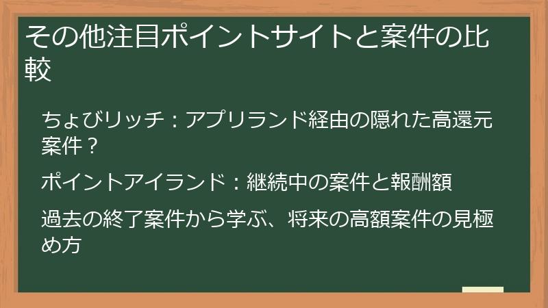 その他注目ポイントサイトと案件の比較
