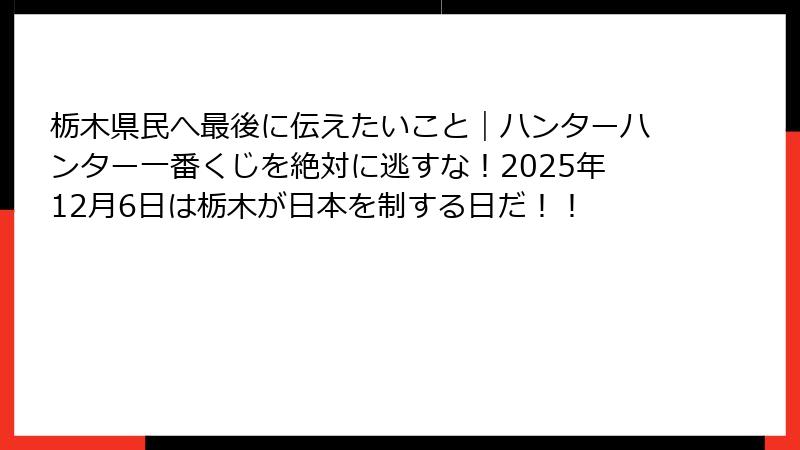 栃木県民へ最後に伝えたいこと｜ハンターハンター一番くじを絶対に逃すな！2025年12月6日は栃木が日本を制する日だ！！
