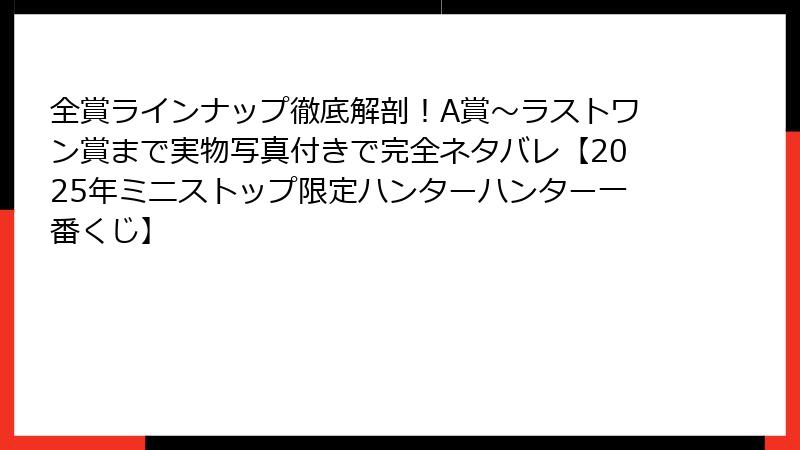 全賞ラインナップ徹底解剖！A賞〜ラストワン賞まで実物写真付きで完全ネタバレ【2025年ミニストップ限定ハンターハンター一番くじ】