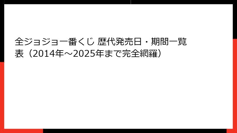 全ジョジョ一番くじ 歴代発売日・期間一覧表（2014年〜2025年まで完全網羅）
