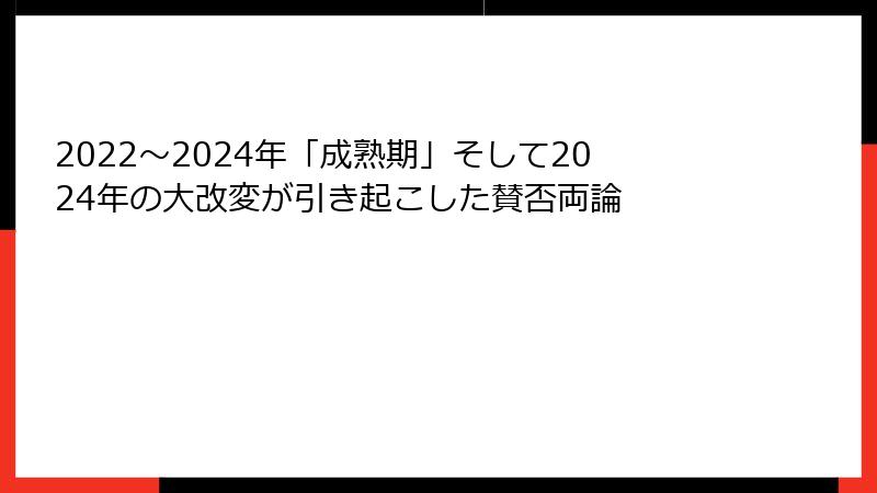 2022～2024年「成熟期」そして2024年の大改変が引き起こした賛否両論