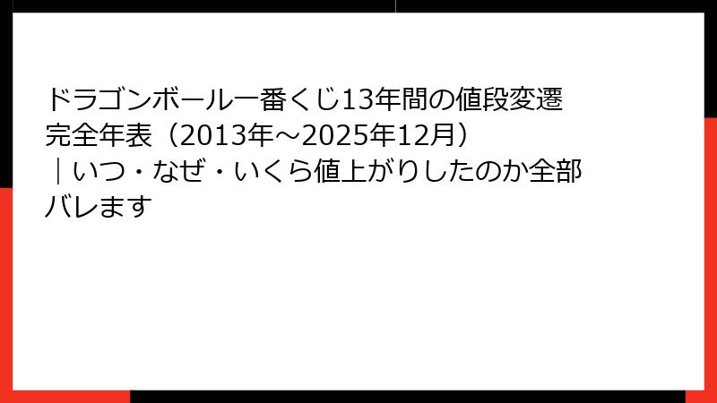 ドラゴンボール一番くじ13年間の値段変遷完全年表（2013年～2025年12月）｜いつ・なぜ・いくら値上がりしたのか全部バレます