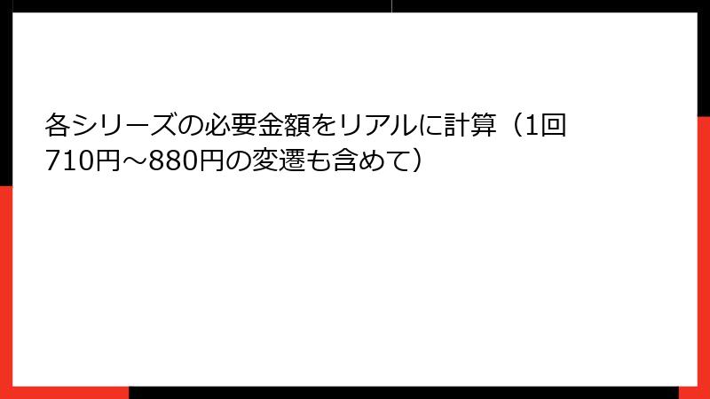 各シリーズの必要金額をリアルに計算(1回710円〜880円の変遷も含めて)
