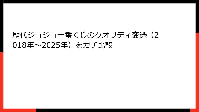 歴代ジョジョ一番くじのクオリティ変遷（2018年～2025年）をガチ比較