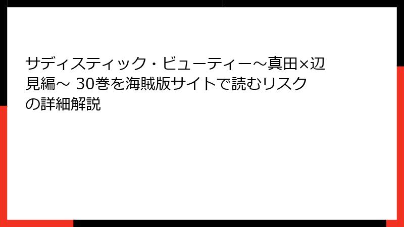 サディスティック・ビューティー～真田×辺見編～ 30巻を海賊版サイトで読むリスクの詳細解説