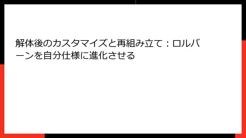 解体後のカスタマイズと再組み立て：ロルバーンを自分仕様に進化させる