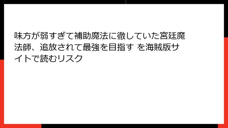 味方が弱すぎて補助魔法に徹していた宮廷魔法師、追放されて最強を目指す を海賊版サイトで読むリスク