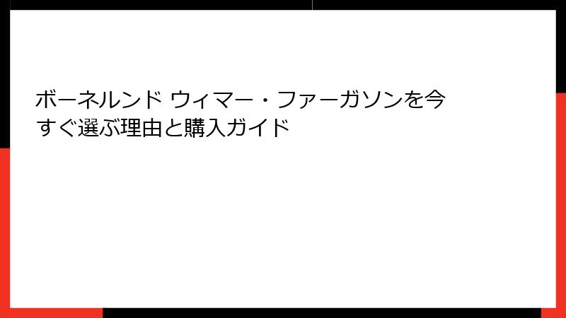 ボーネルンド ウィマー・ファーガソンを今すぐ選ぶ理由と購入ガイド