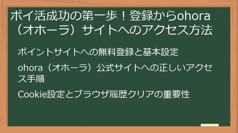 ポイ活成功の第一歩！登録からohora（オホーラ）サイトへのアクセス方法