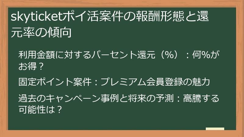 skyticketポイ活案件の報酬形態と還元率の傾向
