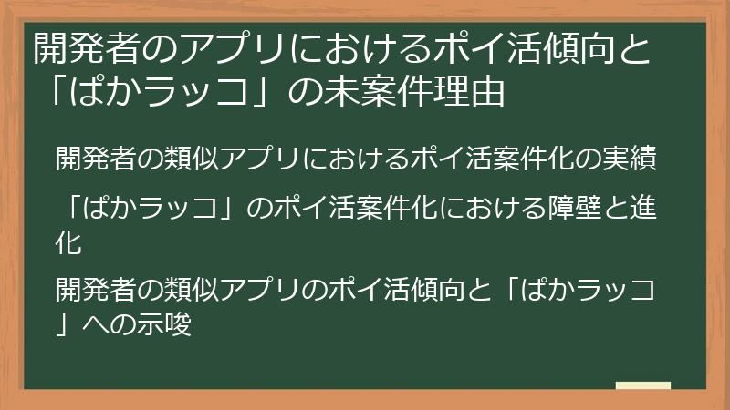 開発者のアプリにおけるポイ活傾向と「ぱかラッコ」の未案件理由