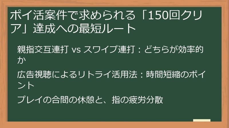 ポイ活案件で求められる「150回クリア」達成への最短ルート