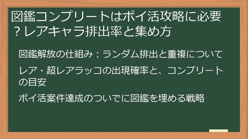 図鑑コンプリートはポイ活攻略に必要？レアキャラ排出率と集め方