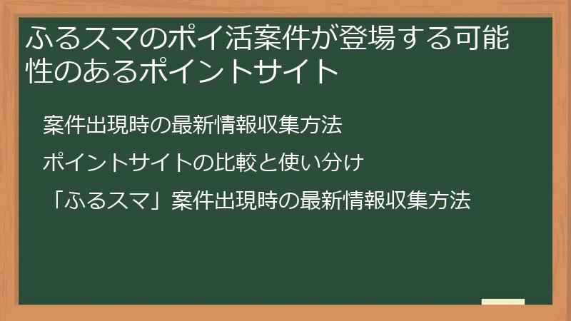 ふるスマのポイ活案件が登場する可能性のあるポイントサイト