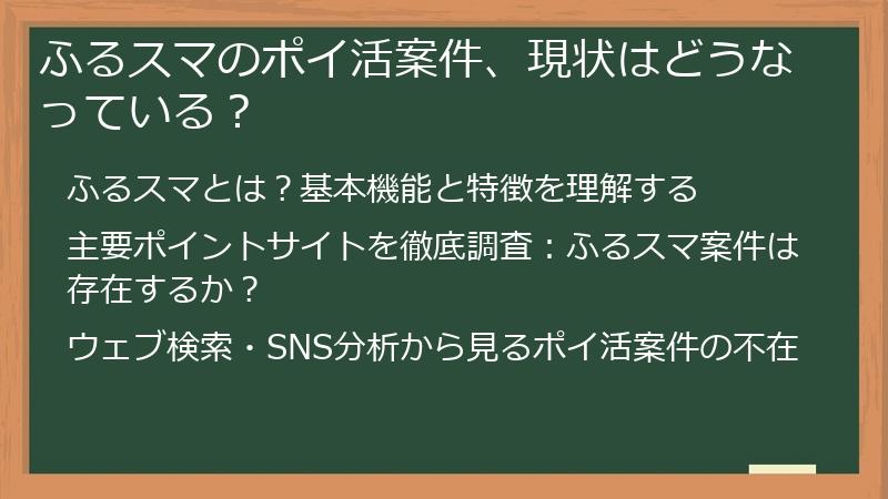 ふるスマのポイ活案件、現状はどうなっている？