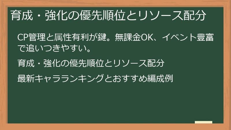 育成・強化の優先順位とリソース配分