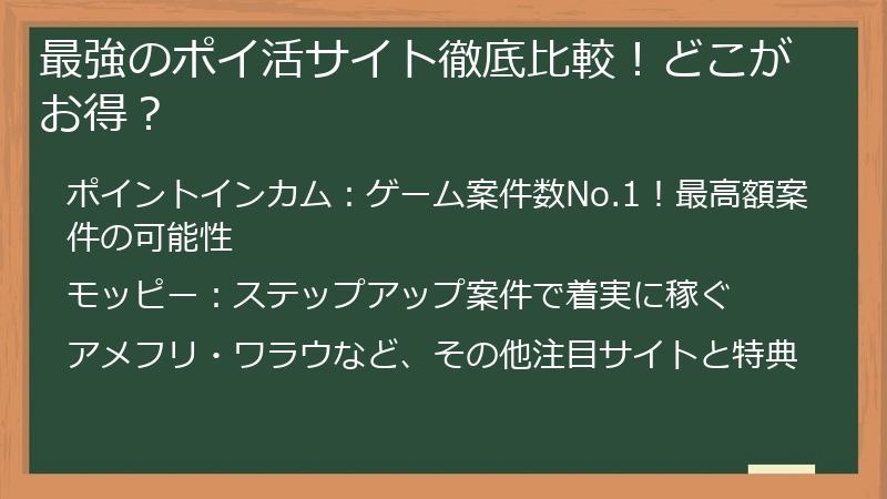 最強のポイ活サイト徹底比較！どこがお得？