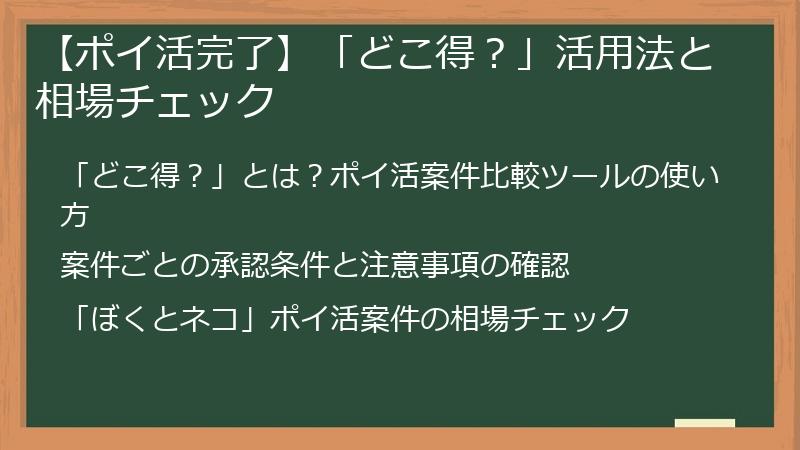 【ポイ活完了】「どこ得？」活用法と相場チェック