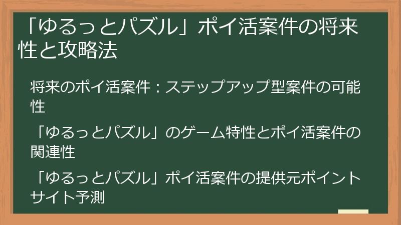 「ゆるっとパズル」ポイ活案件の将来性と攻略法