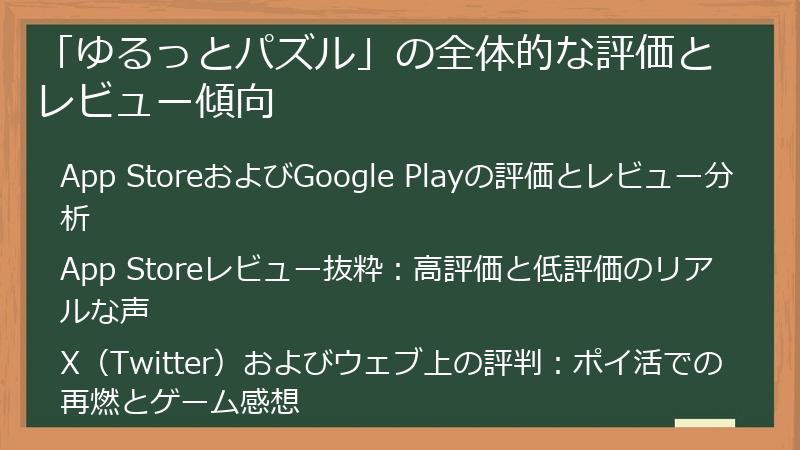 「ゆるっとパズル」の全体的な評価とレビュー傾向