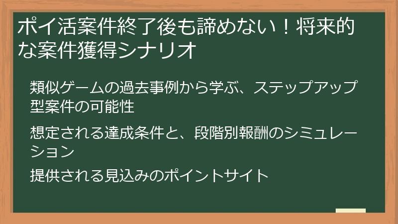 ポイ活案件終了後も諦めない！将来的な案件獲得シナリオ