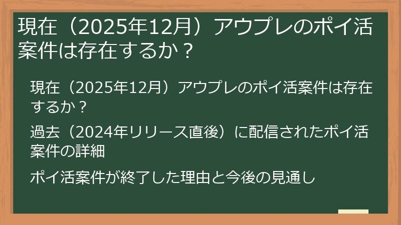 現在（2025年12月）アウプレのポイ活案件は存在するか？