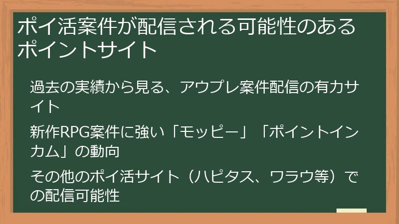 ポイ活案件が配信される可能性のあるポイントサイト