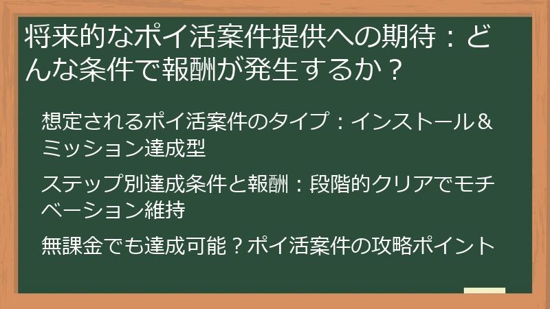 将来的なポイ活案件提供への期待：どんな条件で報酬が発生するか？