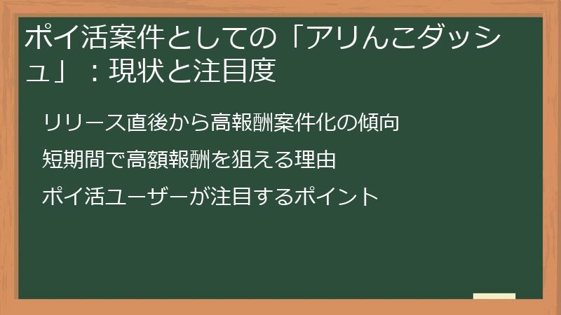 ポイ活案件としての「アリんこダッシュ」：現状と注目度