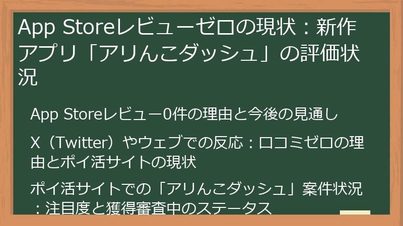 App Storeレビューゼロの現状：新作アプリ「アリんこダッシュ」の評価状況