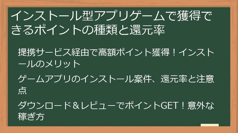 インストール型アプリゲームで獲得できるポイントの種類と還元率