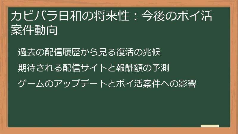 カピバラ日和の将来性：今後のポイ活案件動向
