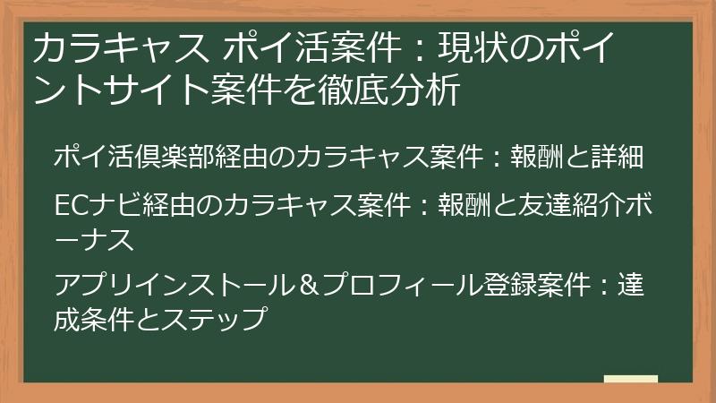 カラキャス ポイ活案件：現状のポイントサイト案件を徹底分析