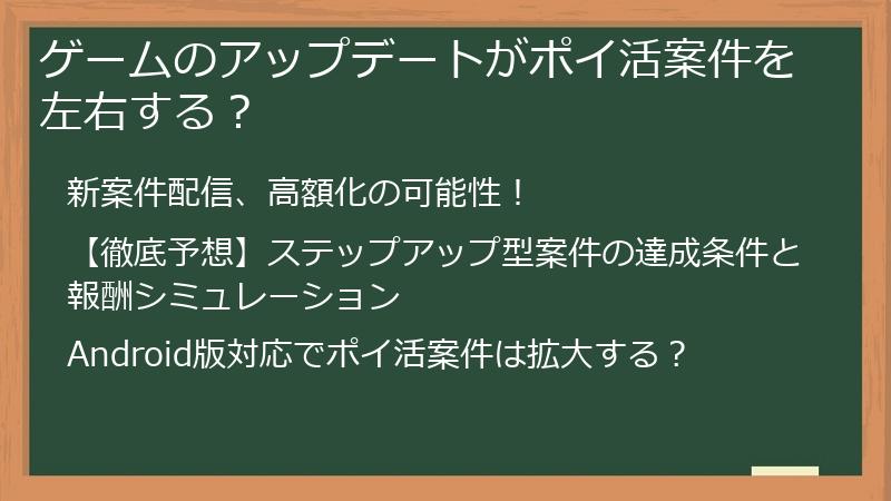 ゲームのアップデートがポイ活案件を左右する？