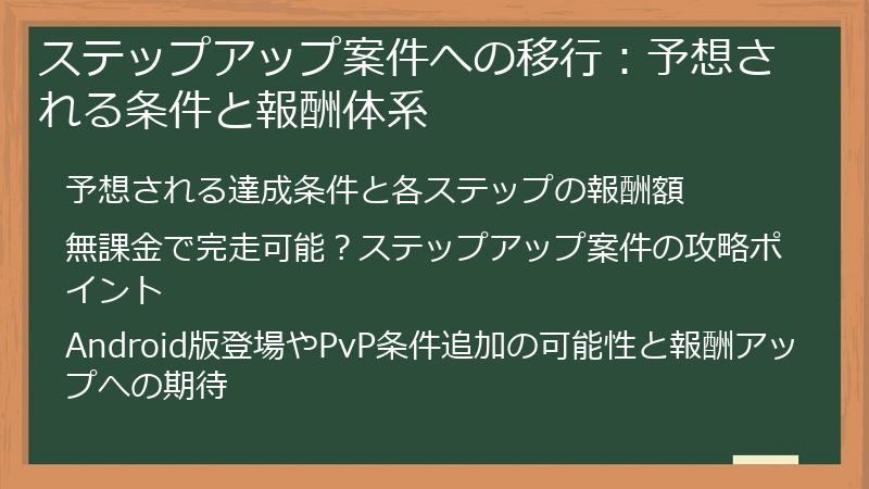 ステップアップ案件への移行:予想される条件と報酬体系