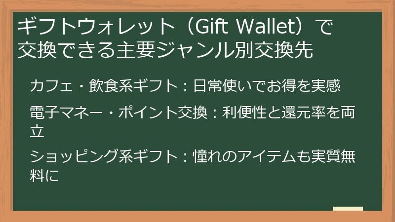 ギフトウォレット（Gift Wallet）で交換できる主要ジャンル別交換先